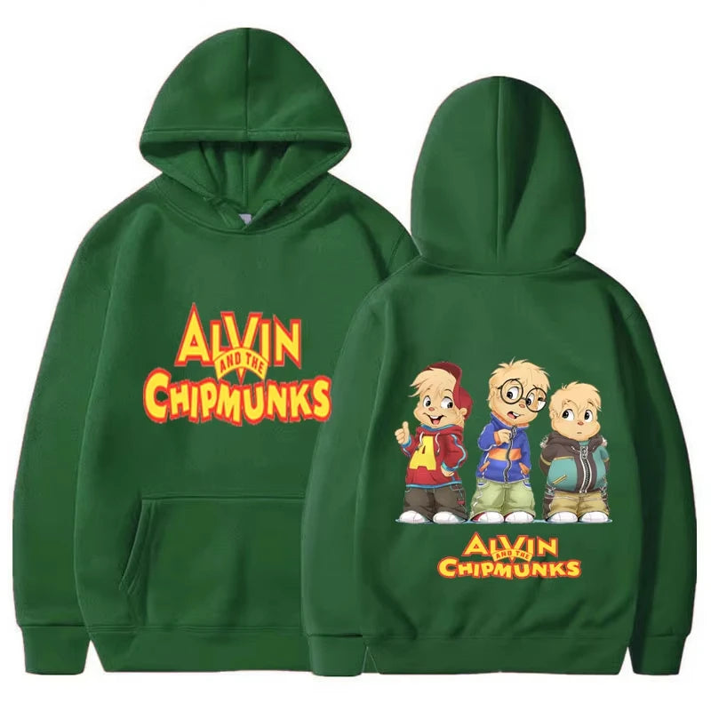 Soft Comfortable Cartoon Hoodie Alvin and The Chipmunks Green Red Navy Blue Long Sleeve Hoody Sweatshirts Movie Promo Animation