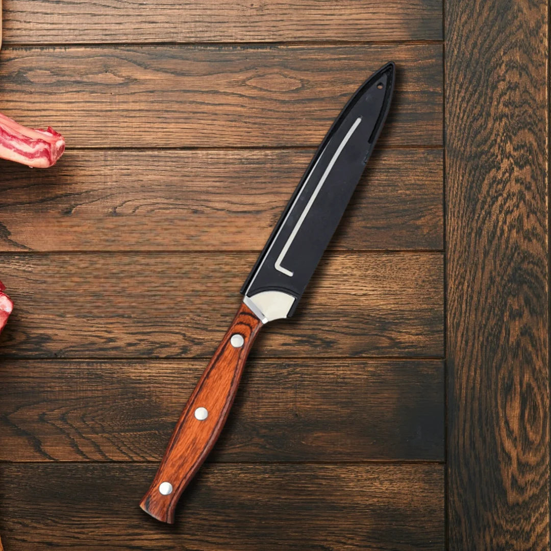 Damascus Steel VG10 Steak Knife - Premium Wood Handle Chef Cutlery with Sheath