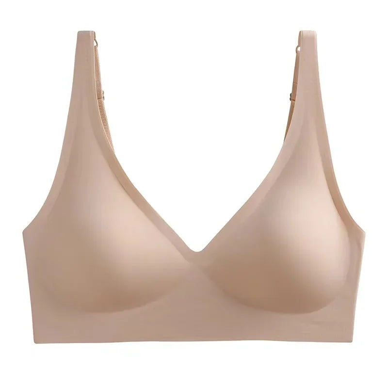 Seamless Wireless Bra - Wire Free, Deep V, Adjustable Strap, Soft Support Underwear