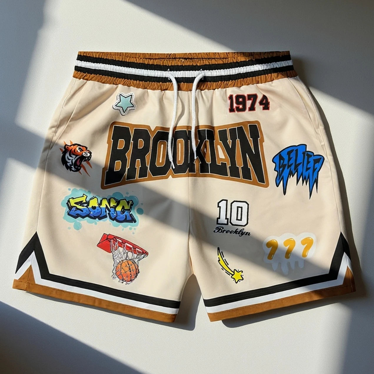 Summer Brookyln Y2K Graphic Print Basketball Shorts Men's Casual Quick-dry Beach Shorts Comfy Relaxed-Fit Flexible Moto Shorts