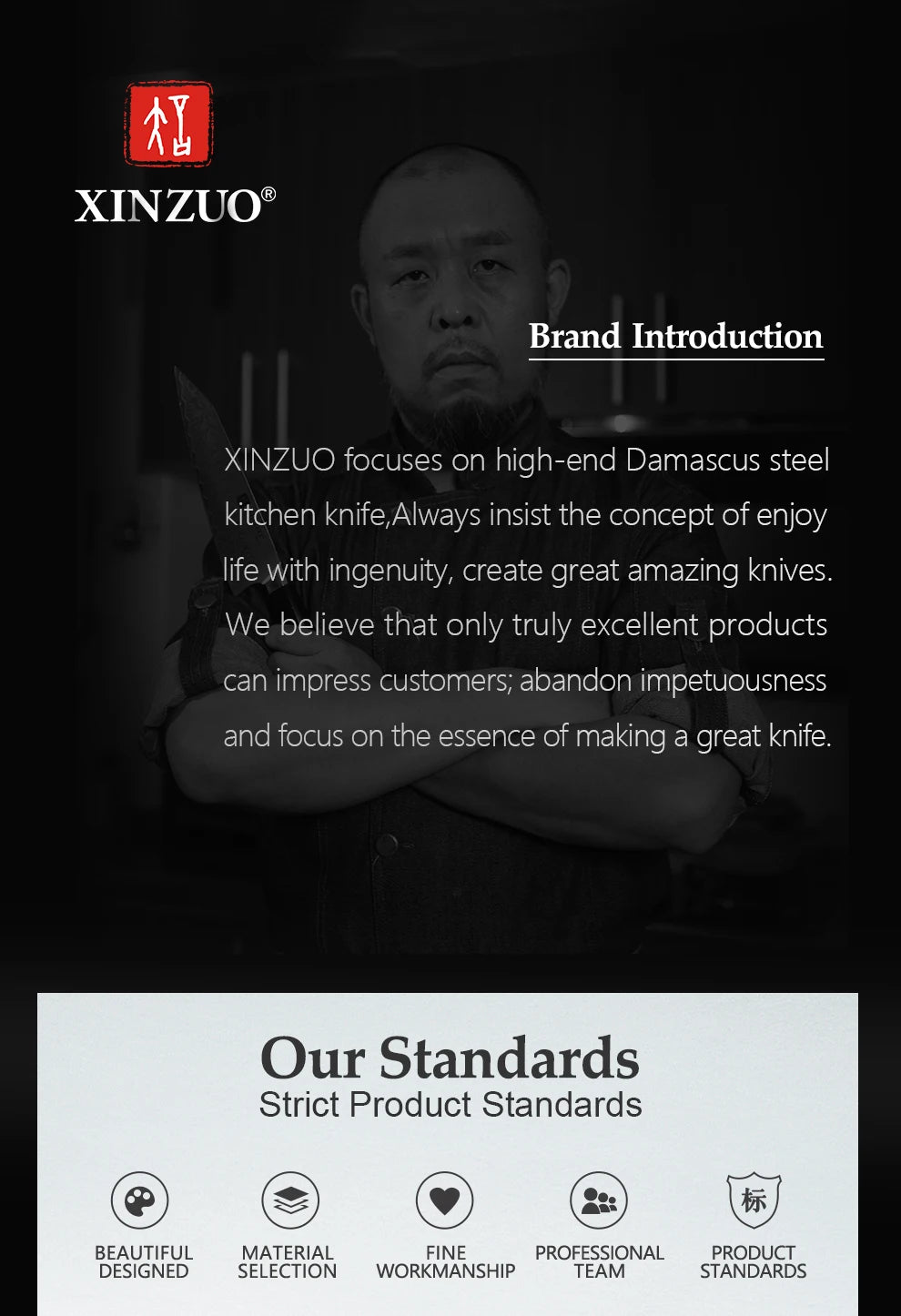 XINZUO High Quality Paring Utility Cleaver Knife Set - 35 5 8 Germany 14116 Stainless Steel