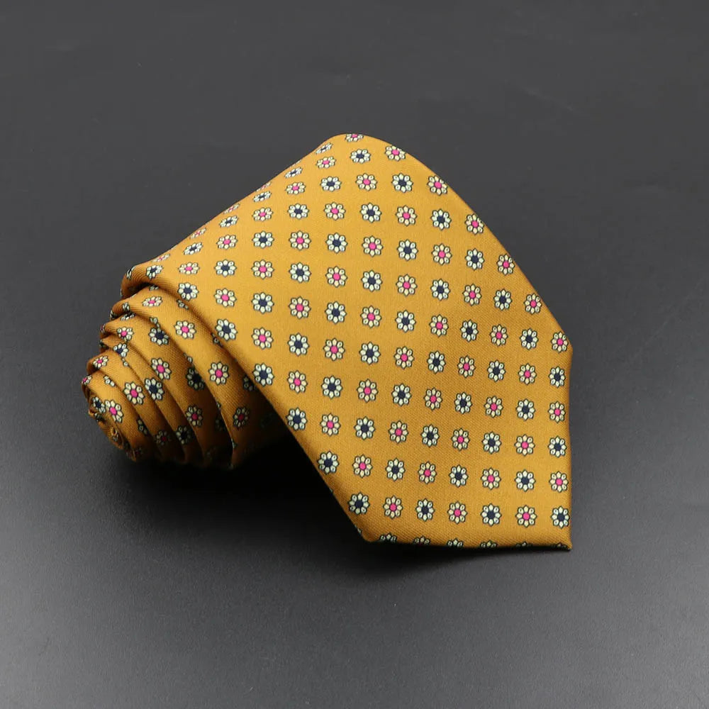 Mens Silk Tie - 75cm Soft Novelty Necktie in Blue Green Orange Floral Pattern