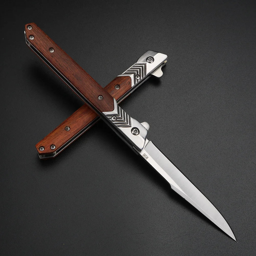 Wooden Handle Folding Fruit Knife - Sharp Camping Peeler for Fruits Vegetables