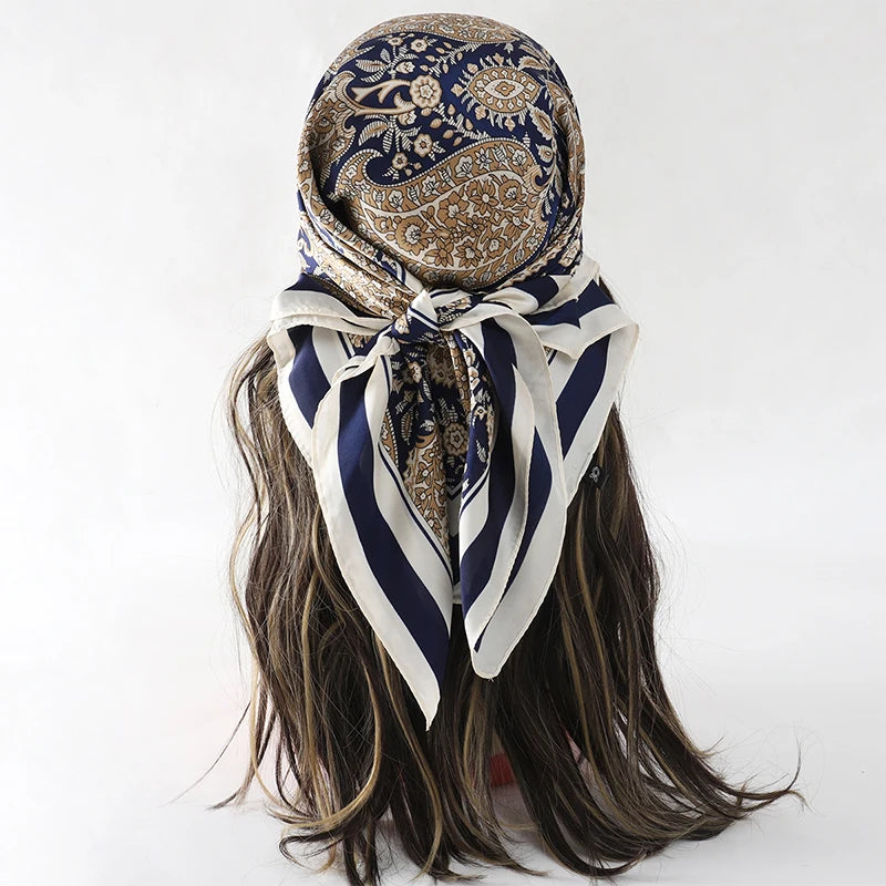 Bohemian Floral Silk Scarf - Tropical Leaf Head Wrap and Bandana