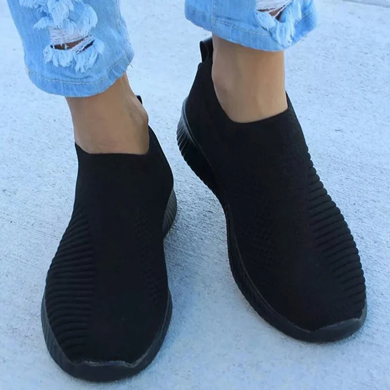 Women's Casual Sneakers - Breathable Slip On Shoes | Comfortable Vulcanize Flat Heel