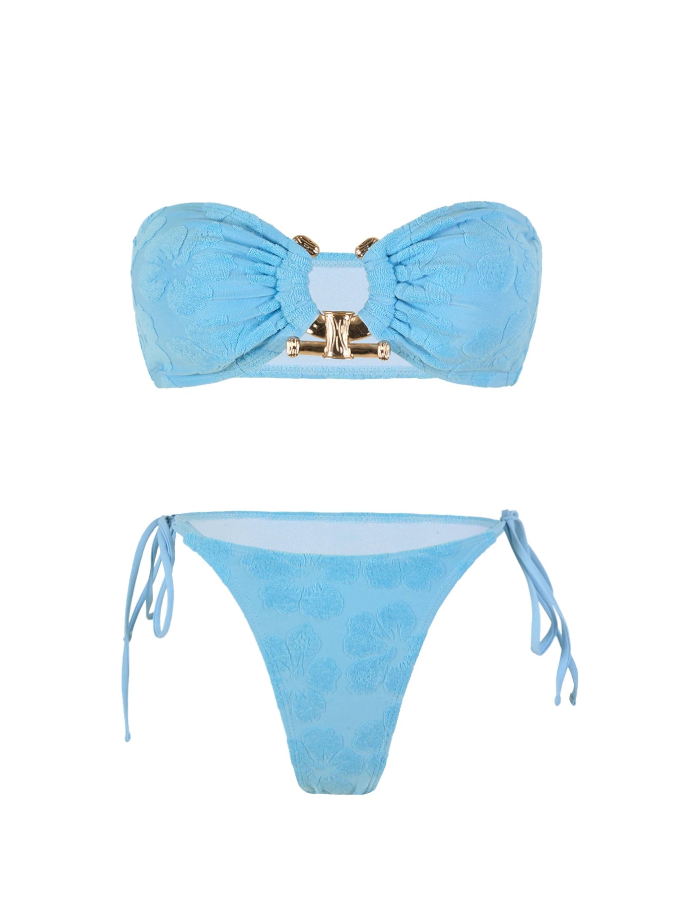 Shiny O Ring Bandeau Bikini - Womens Low Waisted Swimsuit with Padded Bra - ZOOMNSTORE