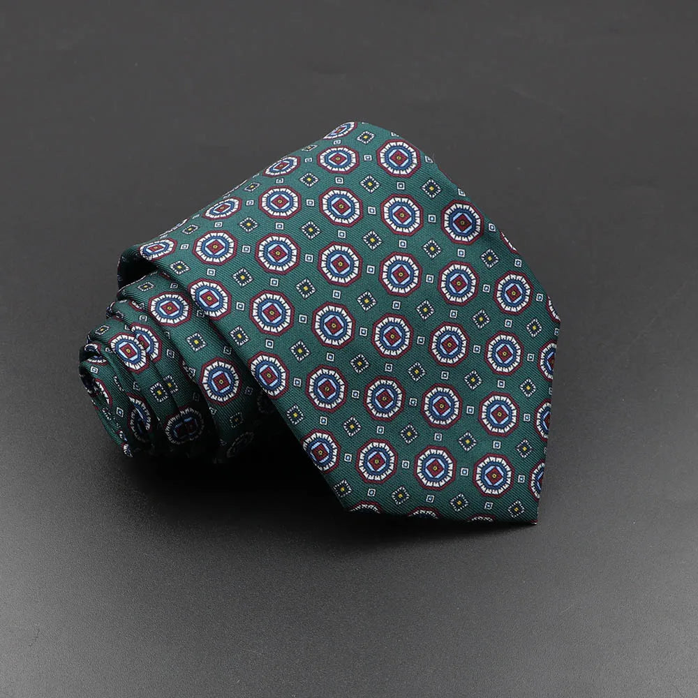 Mens Silk Tie - 75cm Soft Novelty Necktie in Blue Green Orange Floral Pattern