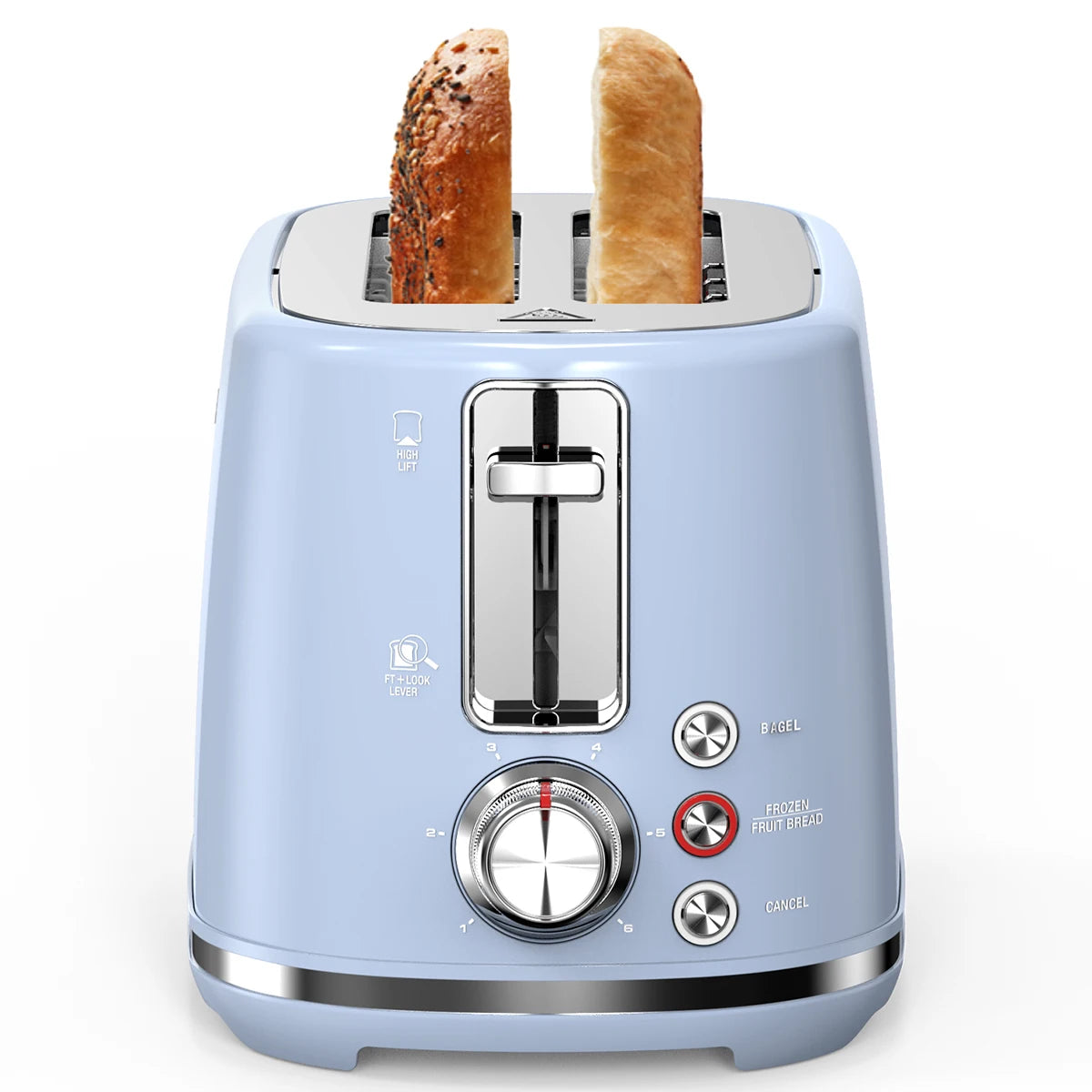 Extra Wide Slot Toaster - 2 Slice with 6 Browning Options Auto Shut Off Frozen Function Blue