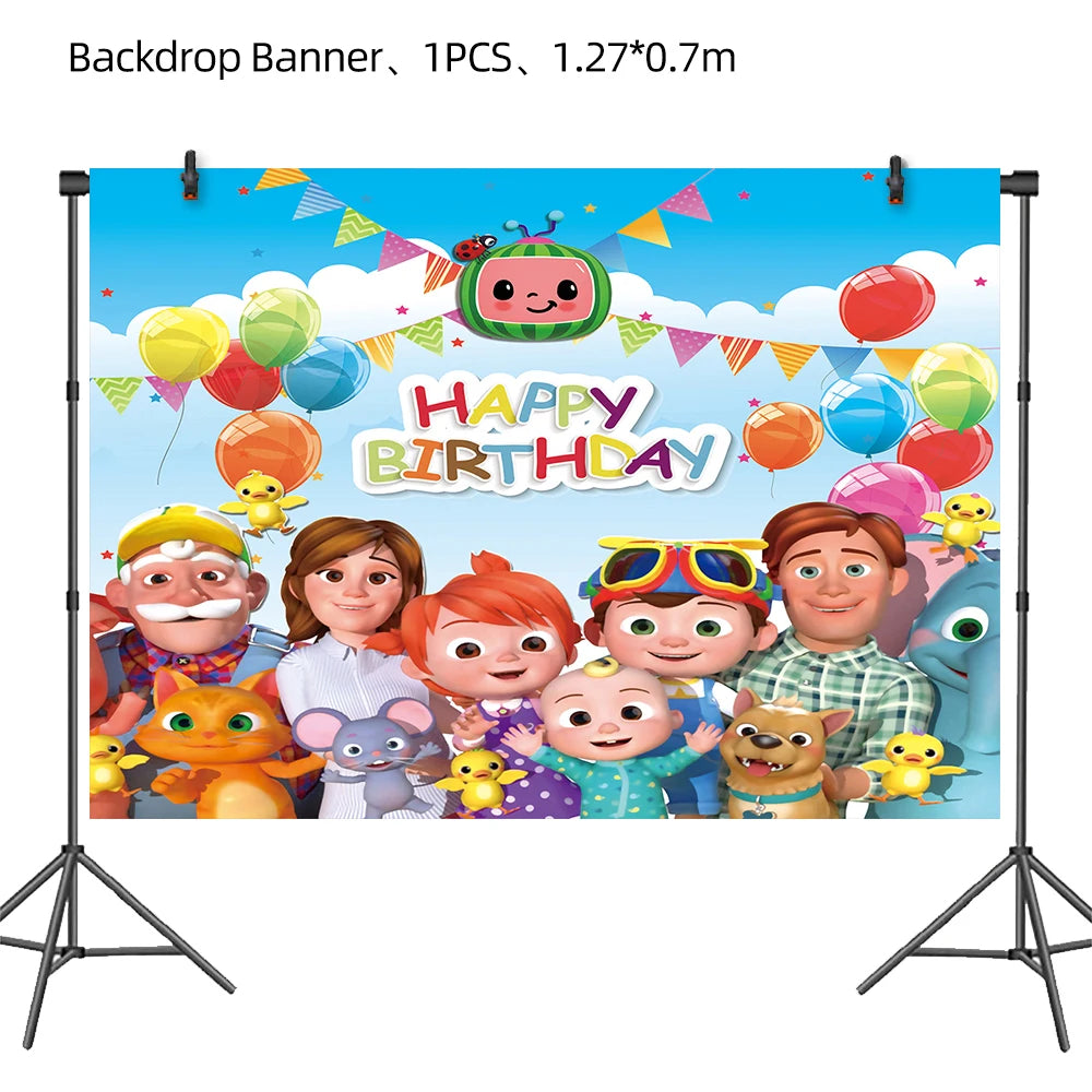 Cartoon JJ Melon Birthday Party Set - Disposable Tableware Decorations Balloons Cake Topper
