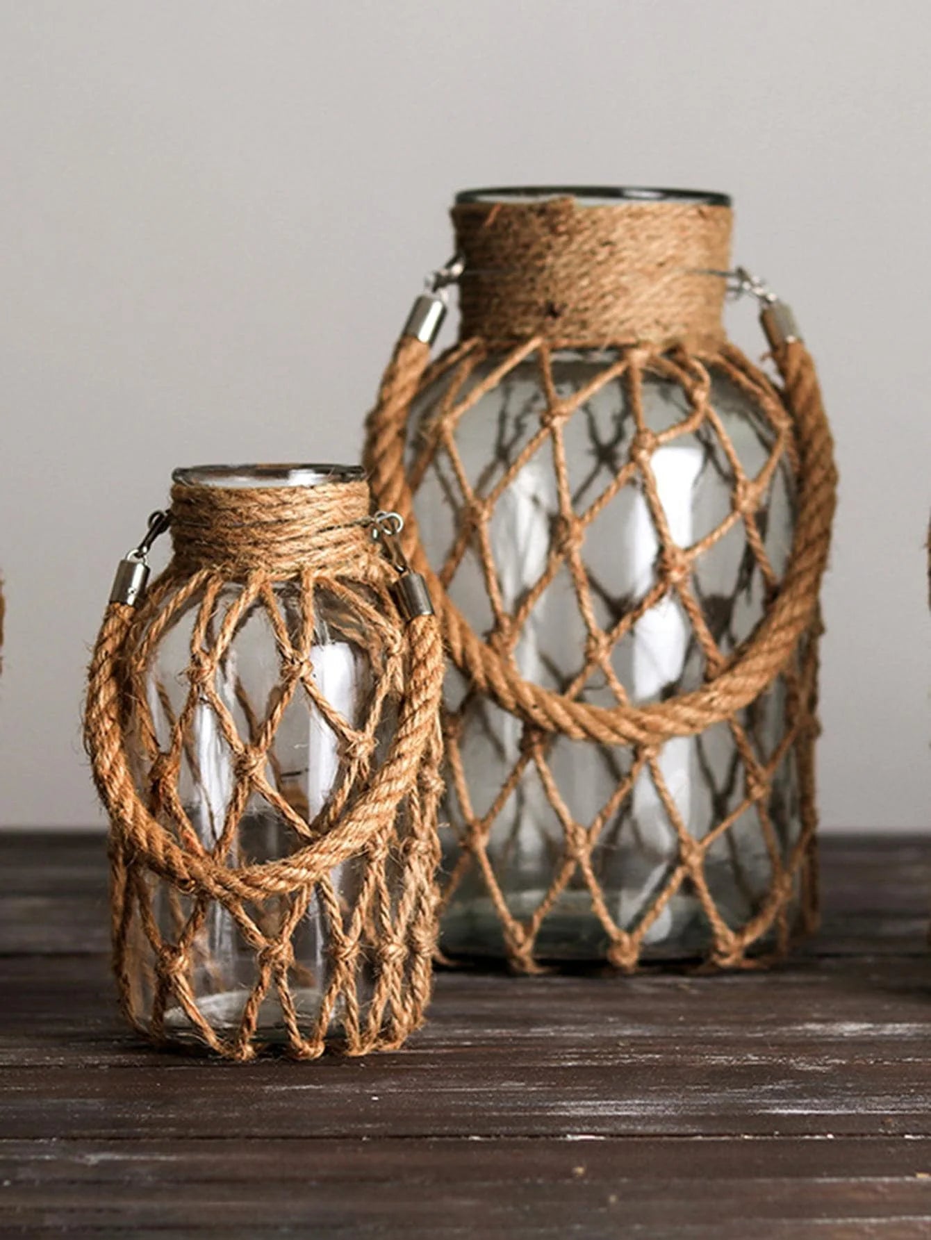 Hand Woven Hemp Rope Glass Vase - Boho Nordic Dry Flower Decor