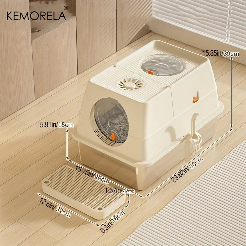 XL Stainless Steel Cat Litter Box - Enclosed High-Sided Removable Scoop for Big Cats - ZOOMNSTORE