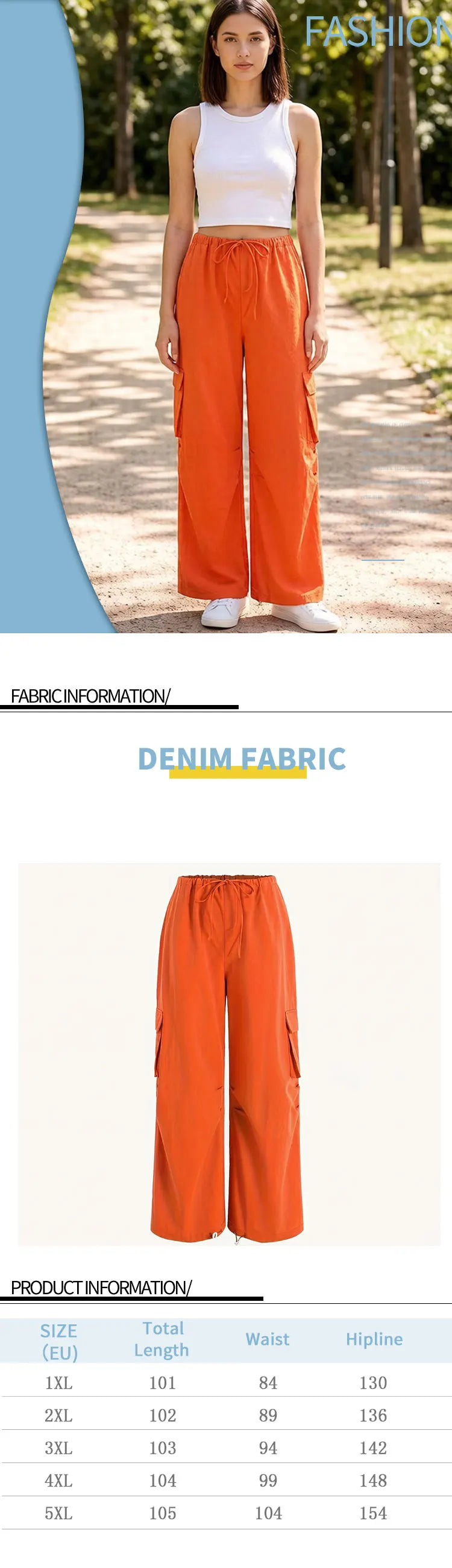 Women's Orange Cargo Wide Leg Pants Casual Loose High Waisted Drawstring Trousers with Pockets for Streetwear Summer Daily Wear