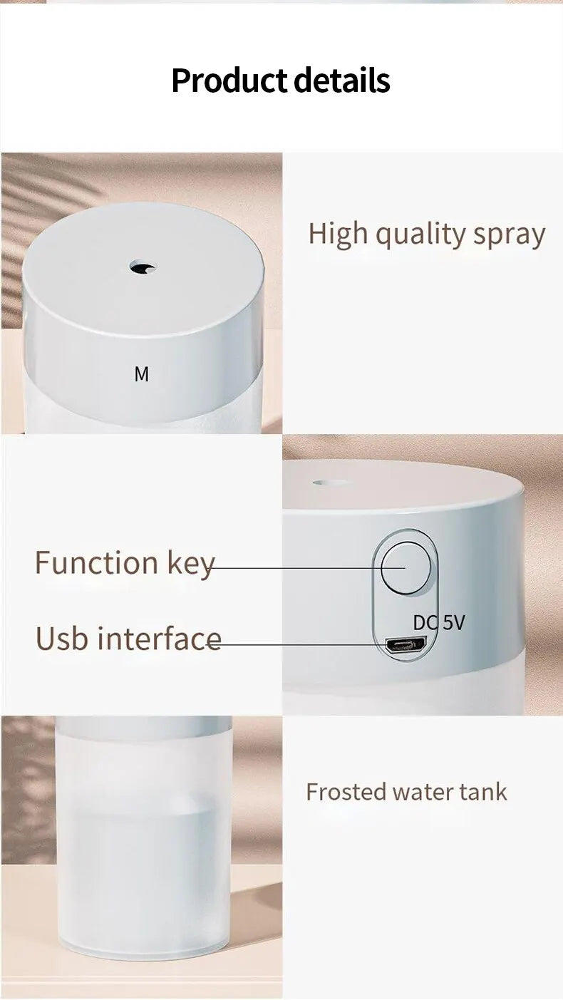 Mini Ultrasonic Humidifier Aromatherapy Diffuser - Portable USB Essential Oil Sprayer with LED Lamp for Home Car - ZOOMNSTORE