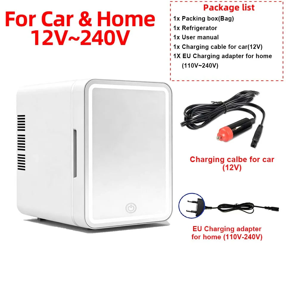 4L Mini Cooler&Warmer Fridge With LED Light Mirror Portable Makeup Refrigerator Cosmetic Storage Keep fresh Cooler for Car Home