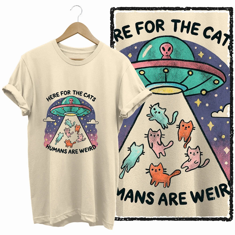 COOLMIND BEIGE cat print exclusive graphic 100% cotton women T shirt big size loose cotton cat lover women tshirt LOVELY cat tee