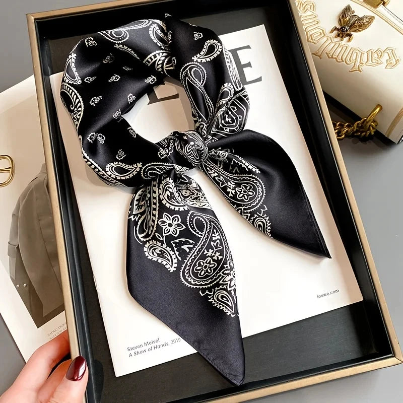 Luxury Silk Scarf - Chain Print Thin Neck Scarf for Women 70x70cm