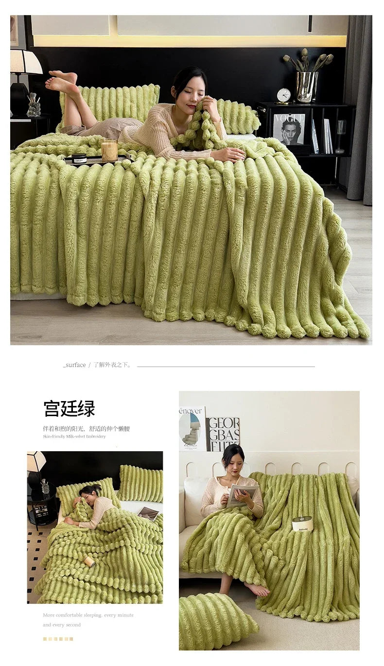 Artificial Rabbit Plush Blanket - Soft Coral Fleece Throw for Bed Sofa - ZOOMNSTORE