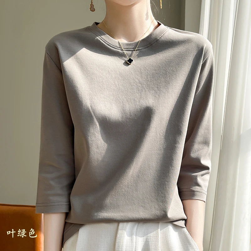 Cropped Mercerized Cotton T-Shirt - 100 Cotton Short Sleeve for Spring Summer 2023
