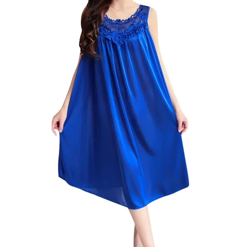 Women Nightgowns Satin Lace Sleepwear Nightwear Sexy Pyjama Women Home Clothing Sleepwear Female Free Size Lingerie Gown Robe
