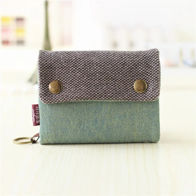 Handmade Three-Fold Fabric Wallet - Multi-Function Zipper Purse for Teens and Adults