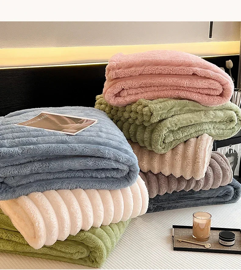 Artificial Rabbit Plush Blanket - Soft Coral Fleece Throw for Bed Sofa - ZOOMNSTORE