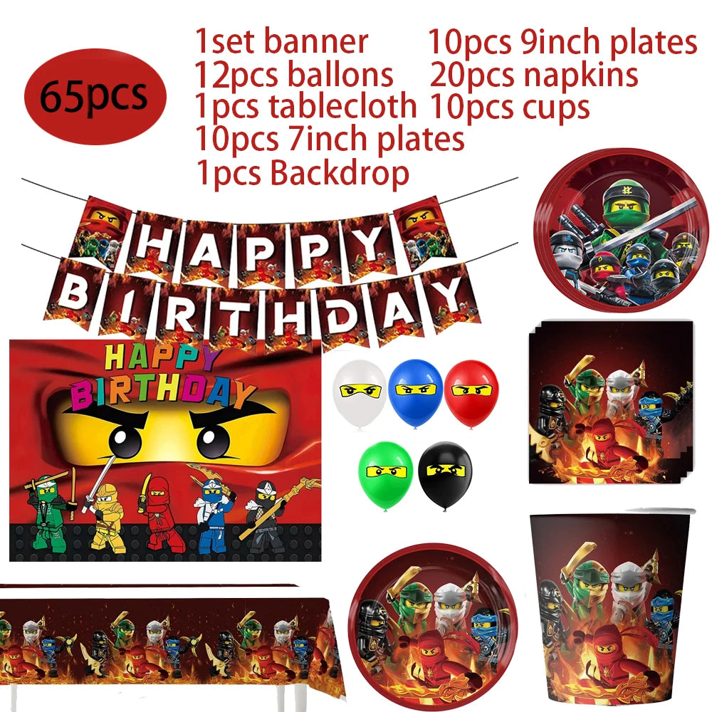 Ninja Birthday Party Supplies - Disposable Tableware Popcorn Plates Balloons Cups for Kids