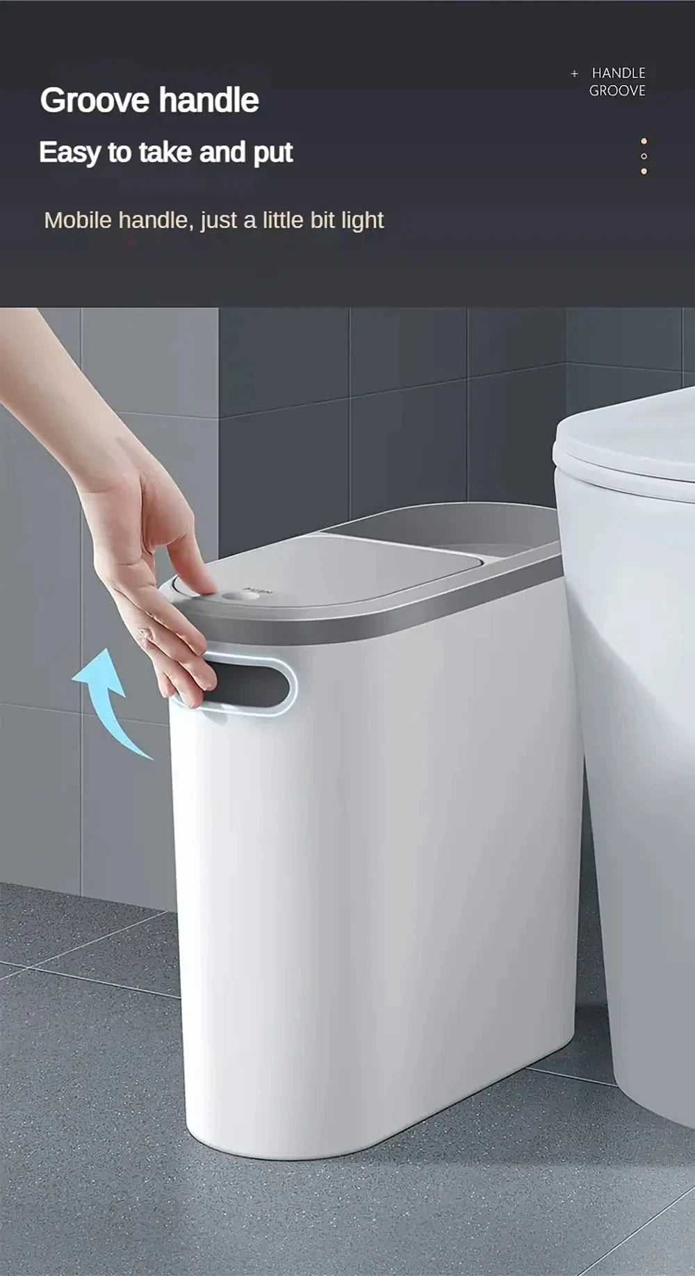 Slim Trash Bin with Lid - Space Saving Design for Bathroom Kitchen Living Room