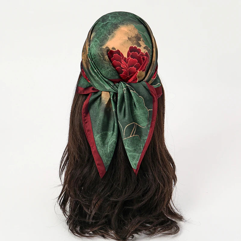 Bohemian Floral Silk Scarf - Tropical Leaf Head Wrap and Bandana