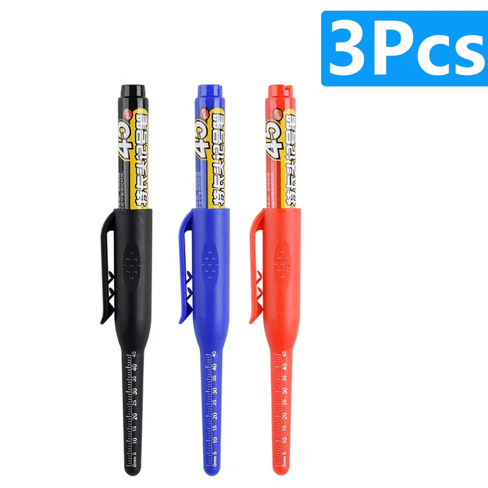 Multi-Purpose 45mm Deep Hole Marker Pens - Waterproof Long Nib Carpenter Pens for Woodworking and Bathroom Use