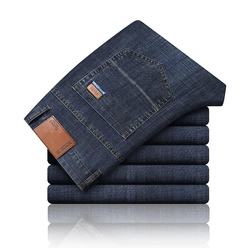 Mens Lightweight Blue Denim Jeans - Stretch Cotton Straight Pants for SpringSummer Casual Wear - ZOOMNSTORE
