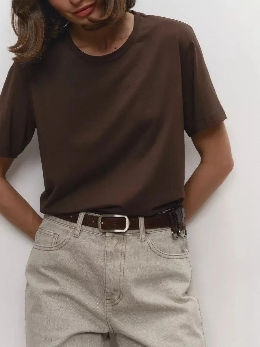 Cotton Summer Womens T-Shirt - Short Sleeve Loose Basic Top
