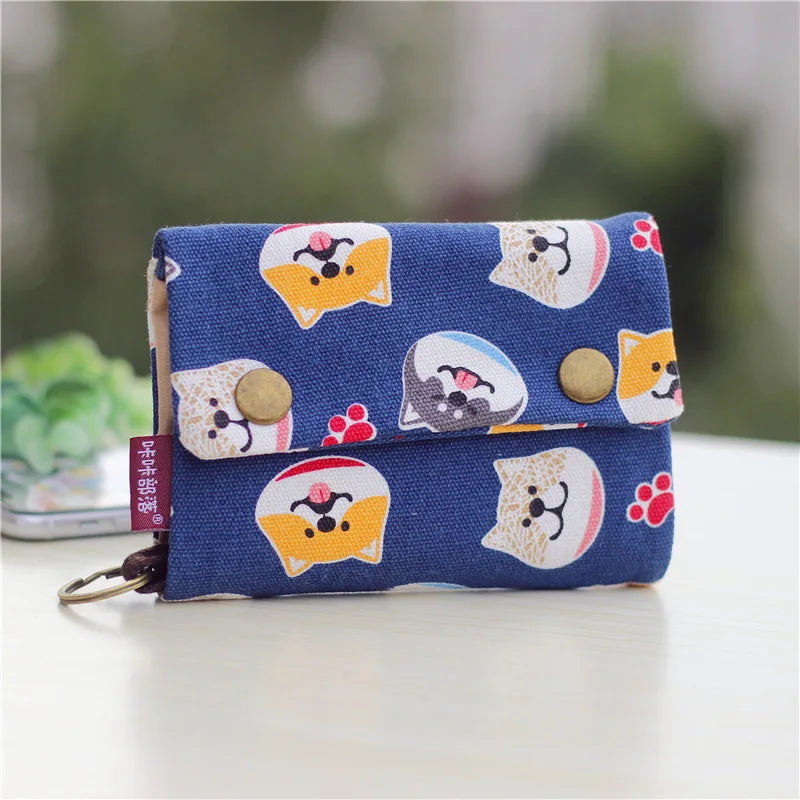 Handmade Three-Fold Fabric Wallet - Multi-Function Zipper Purse for Teens and Adults