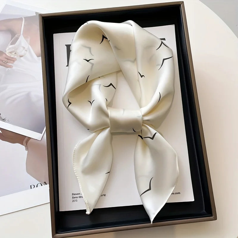 Seagull Print Square Scarf - Stylish Imitation Silk Shawl for Women - ZOOMNSTORE
