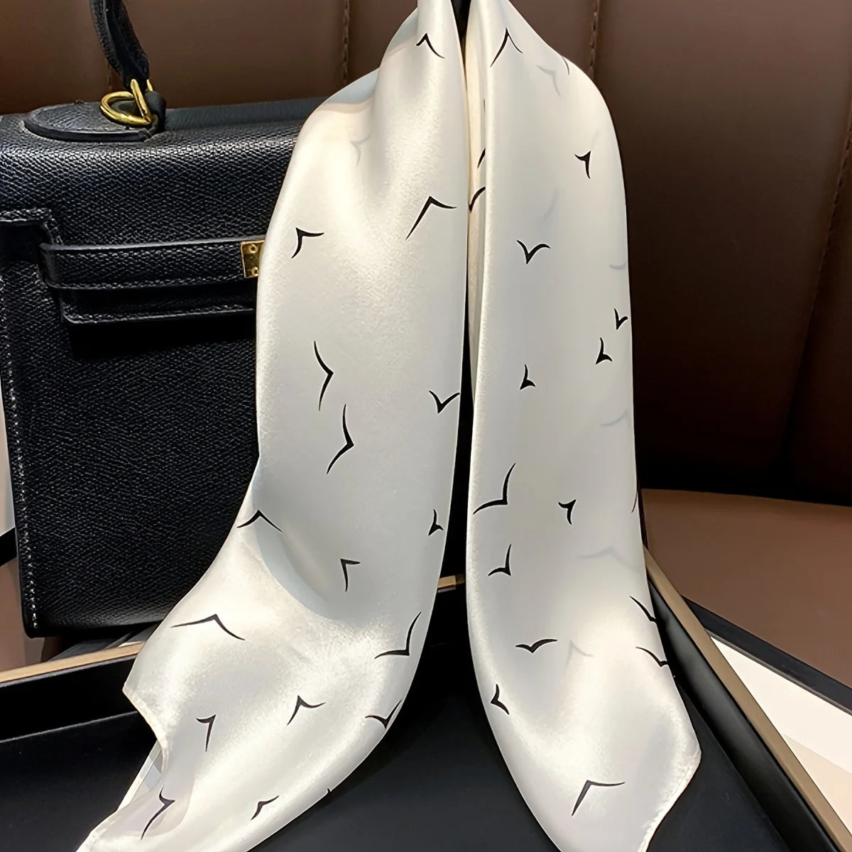 Seagull Print Square Scarf - Stylish Imitation Silk Shawl for Women - ZOOMNSTORE