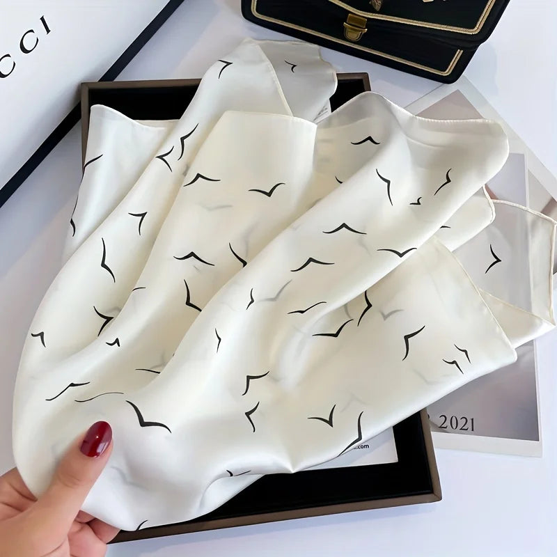 Seagull Print Square Scarf - Stylish Imitation Silk Shawl for Women - ZOOMNSTORE