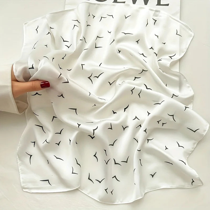 Seagull Print Square Scarf - Stylish Imitation Silk Shawl for Women - ZOOMNSTORE