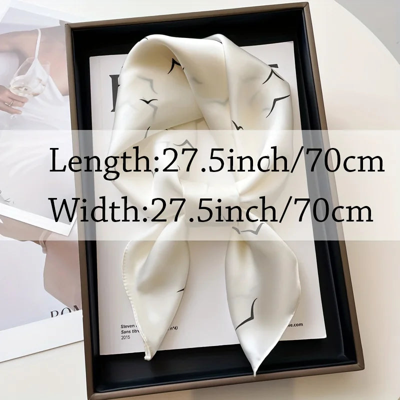 Seagull Print Square Scarf - Stylish Imitation Silk Shawl for Women - ZOOMNSTORE