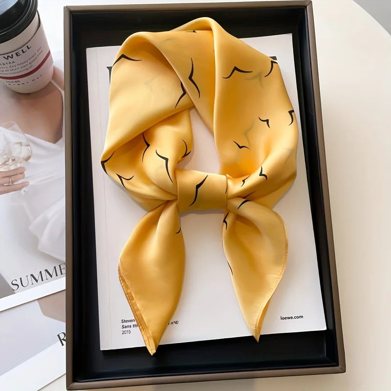 Seagull Print Square Scarf - Stylish Imitation Silk Shawl for Women - ZOOMNSTORE