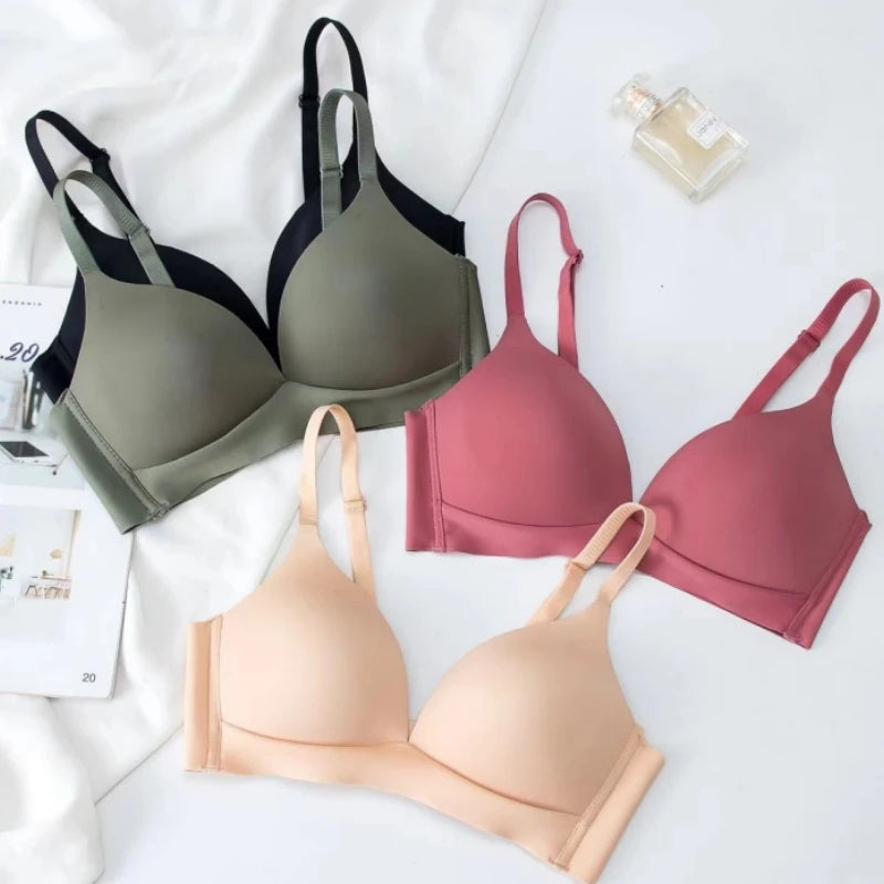 3Pcs/Set Seamless Bras For Women Non-wire Glossy Underwear Push Up Bra Without Steel Ring 3/4 Cup Female Comfort Lingerie - ZOOMNSTORE