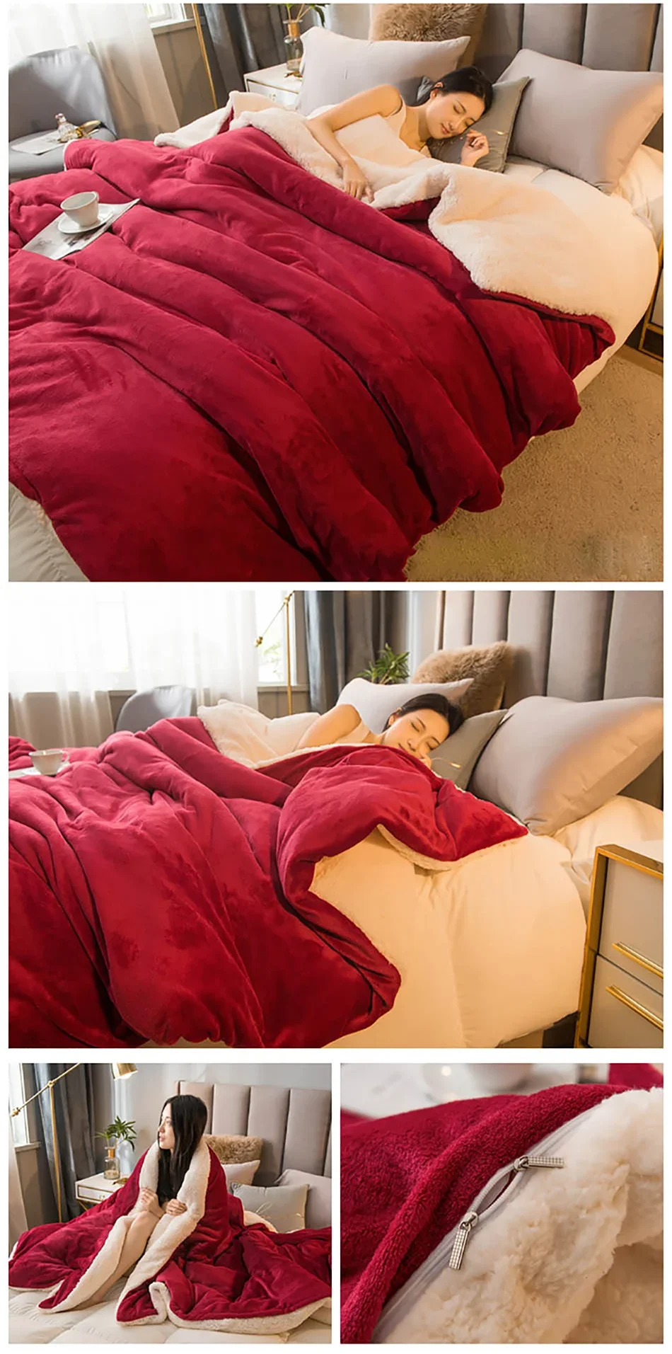 Double-Sided Wool Throw Blanket - Queen Bedspread for Winter Warmth - ZOOMNSTORE