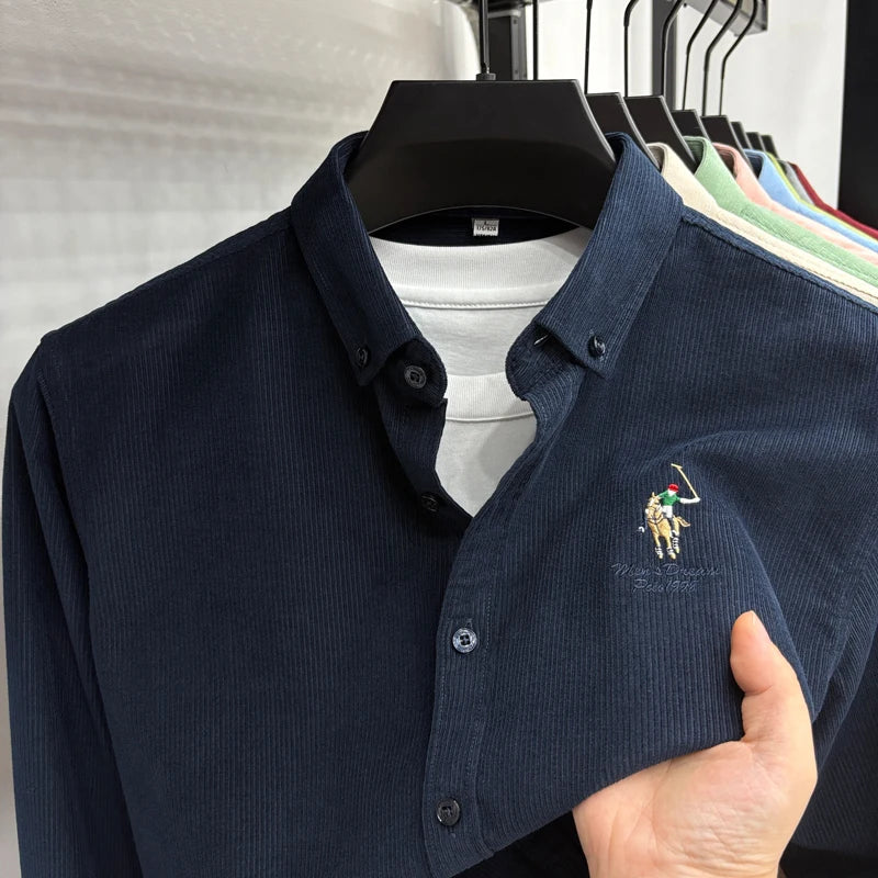 Spring and Autumn New 100% Cotton Long Sleeve Shirt for Men's Business, Leisure, Skin Friendly, Comfortable Collar Shirt Coat