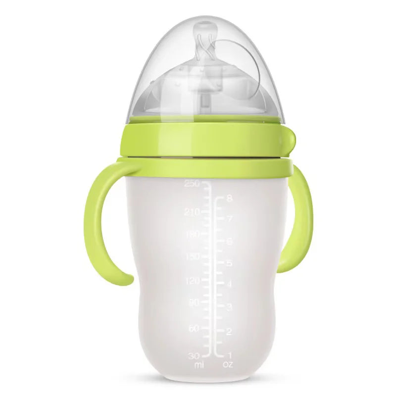 New 0-36 months baby nano-silicone bottle 240ml 150ml with handle Breastmilk-like design Soft milk pulling
