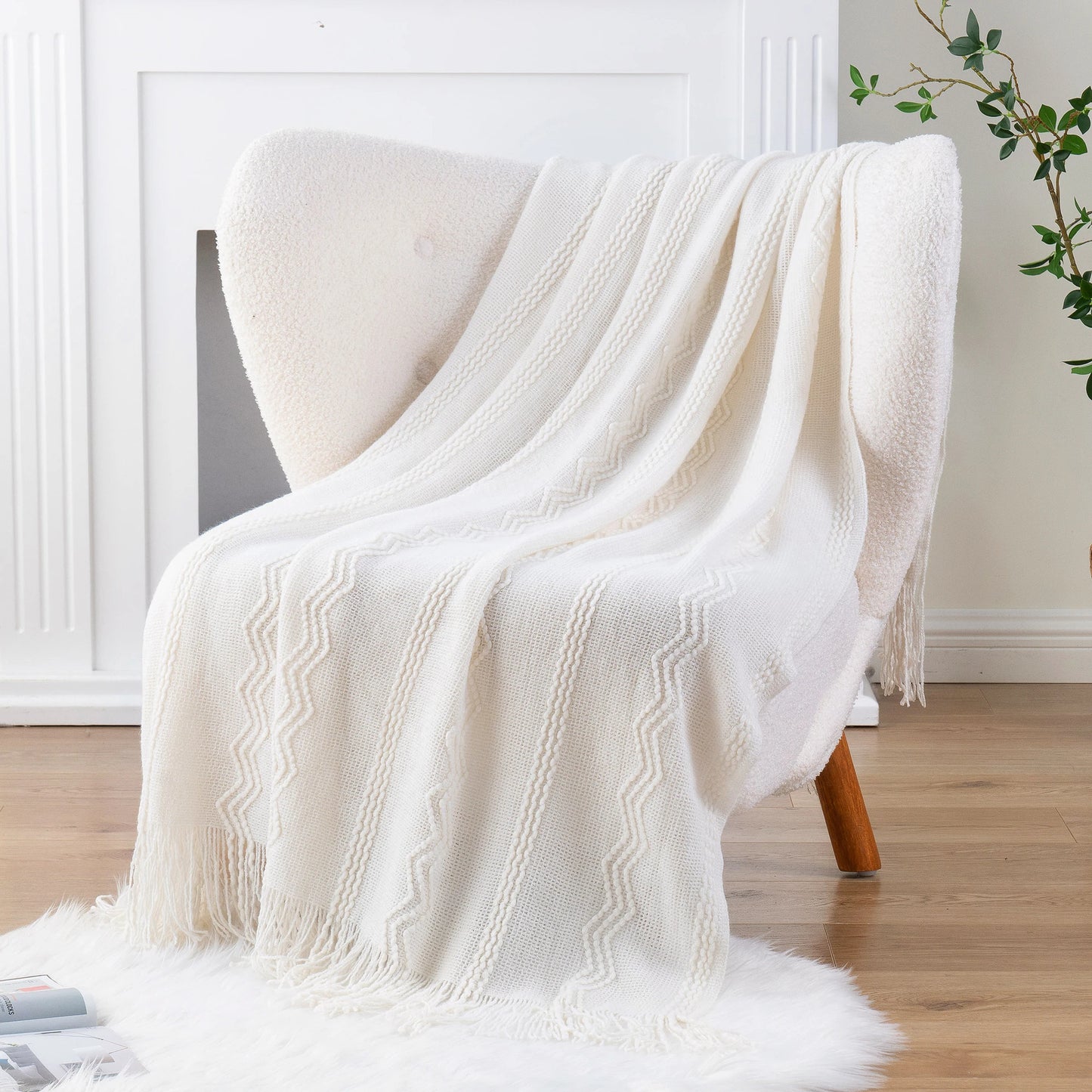 Caramel Knit Throw Blanket - Lightweight Plaid Blanket for Couch and Bed - ZOOMNSTORE