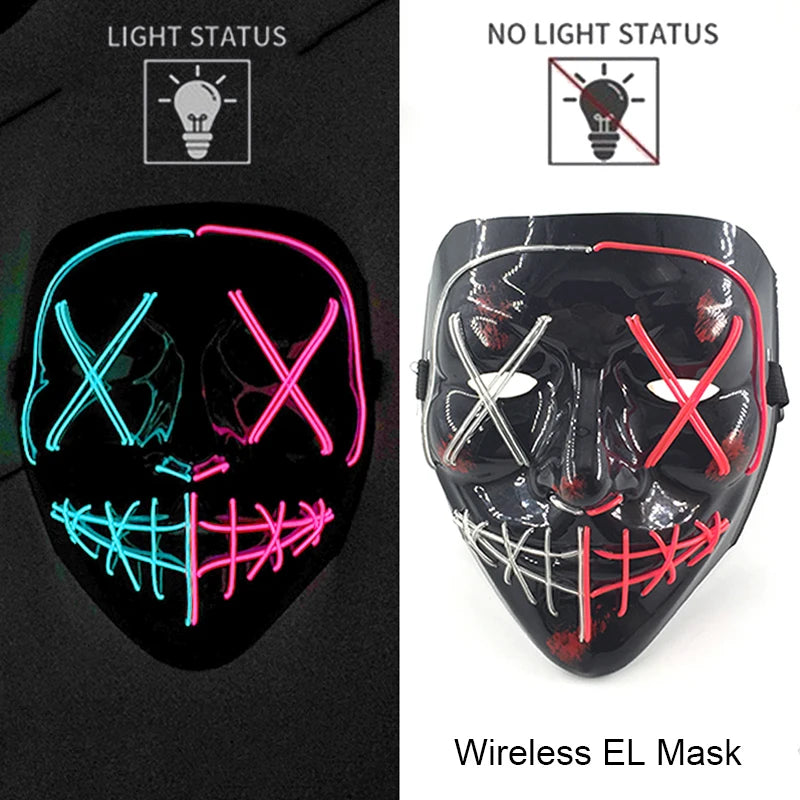 Wireless LED Halloween Purge Mask - Glowing Masquerade Horror Mask