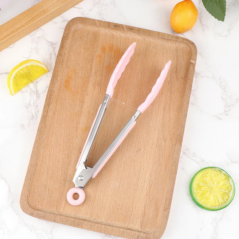Silicone BBQ Grilling Tongs - Non-Stick Stainless Steel Kitchen Tools