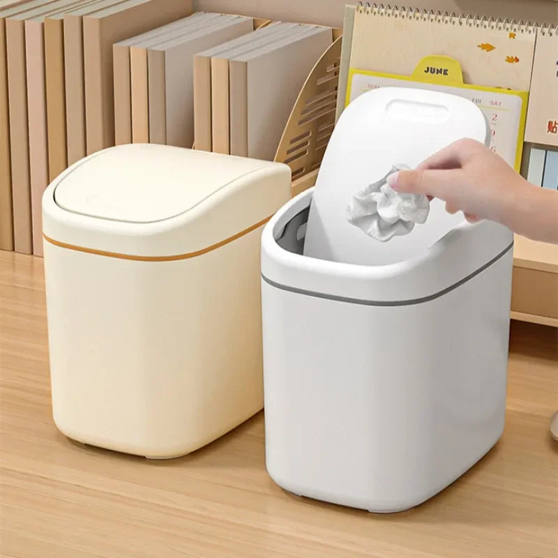 Mini Desktop Trash Can - Small Plastic Waste Bin with Shake Cover for Home Office