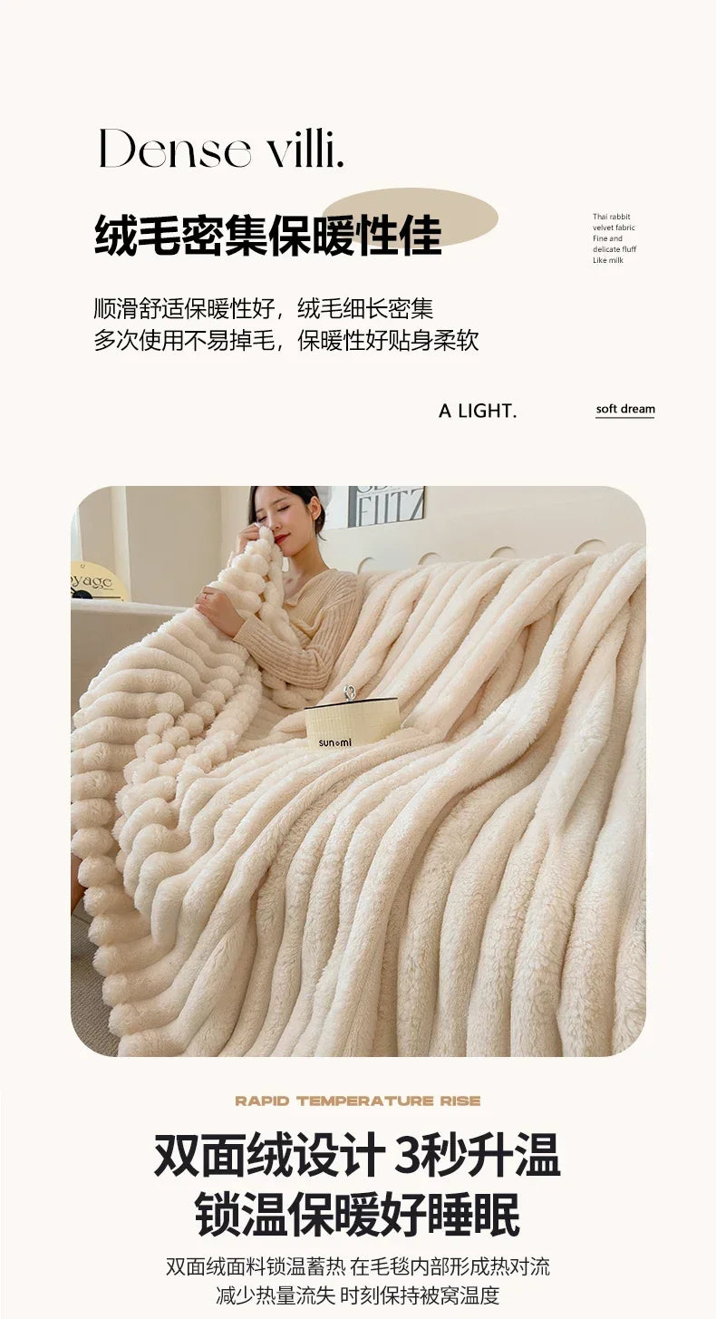 Artificial Rabbit Plush Blanket - Soft Coral Fleece Throw for Bed Sofa - ZOOMNSTORE