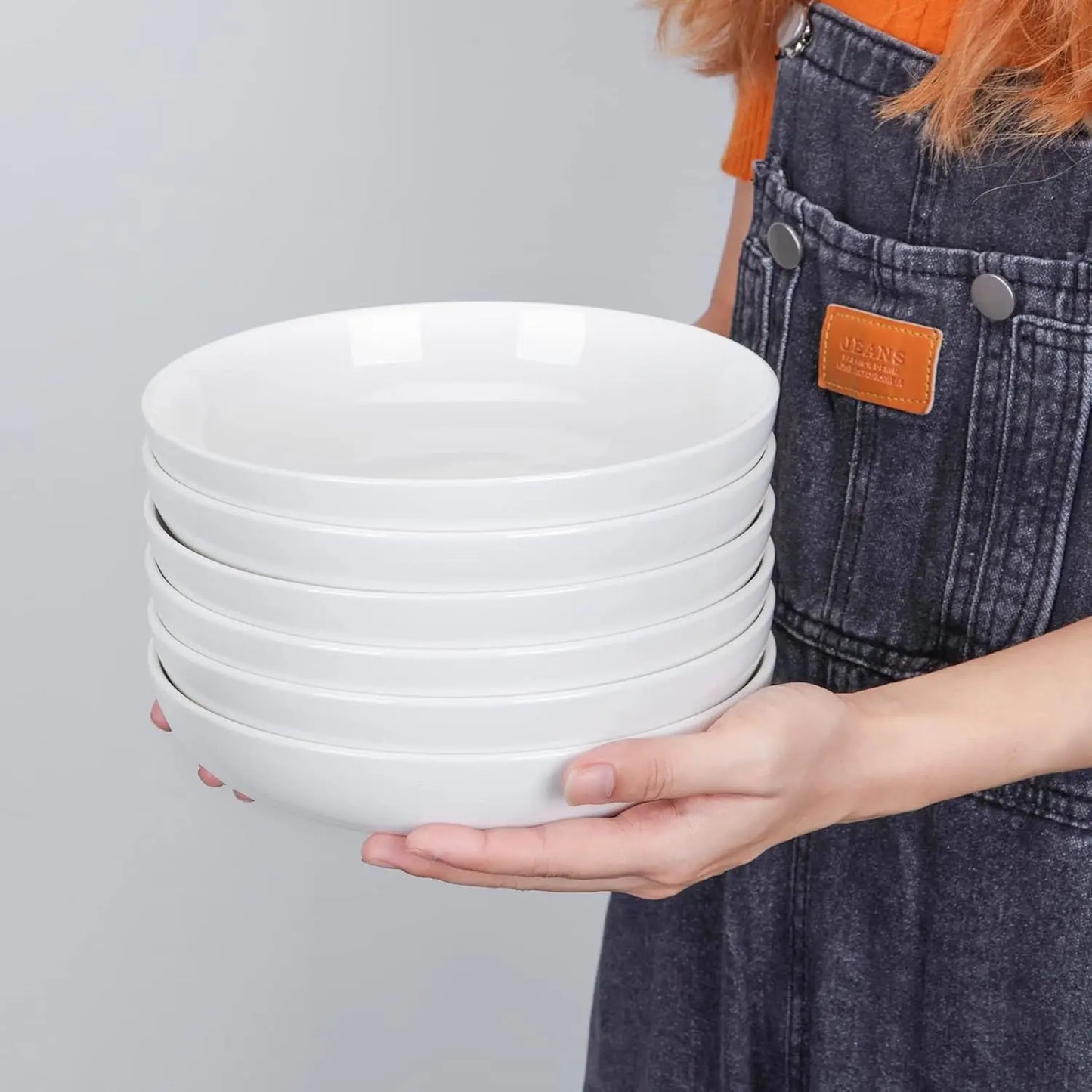 Porcelain Pasta Bowls Set - 22 Ounce Ceramic Serving Bowls 6 Pack Dishwasher Safe