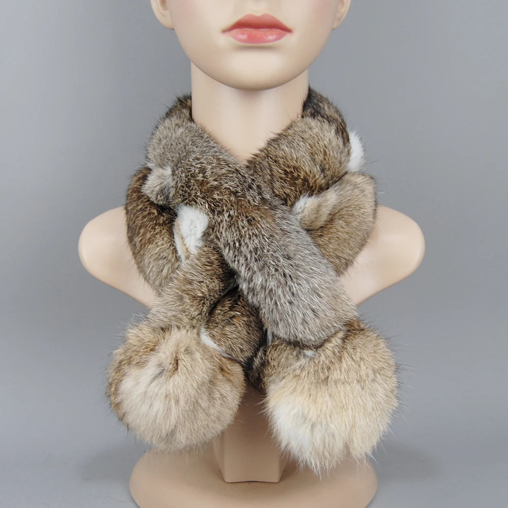 Rabbit Fur Scarf - Genuine Real Natural Fur Muffler for Women Winter Warmth