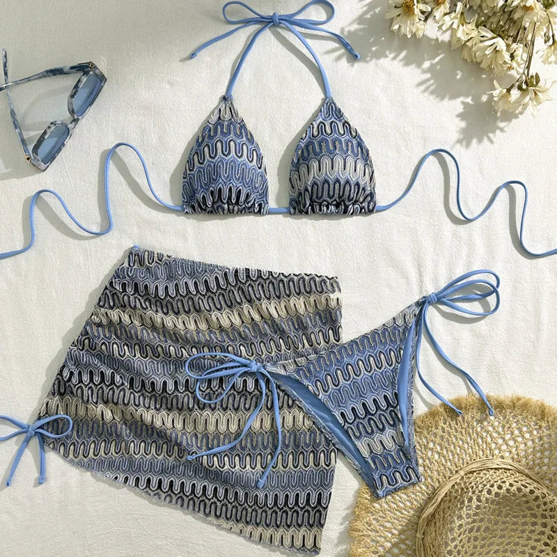 Three-Piece Womens Bikini Set - Sexy Beach Swimwear 2025 - ZOOMNSTORE
